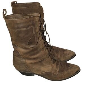 Dingo Vintage Brown Leather Victorian Lace Up Boots Womens Western Pointed Sz 9